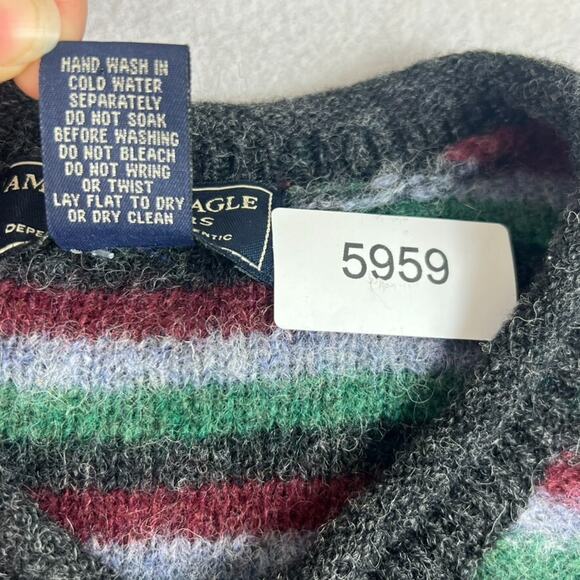 American Eagle Outfitters Pullover Sweater Men Wool V Neck Multicolor Striped - Picture 6 of 9